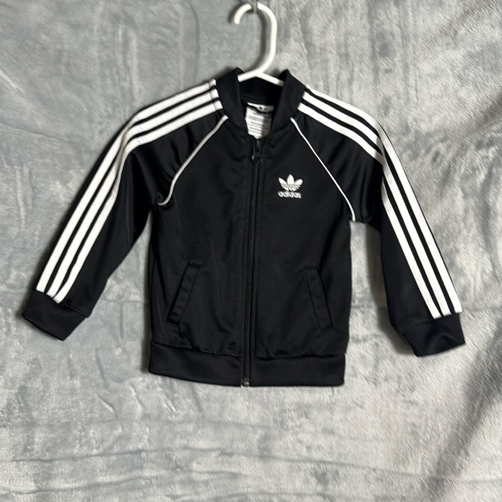 Adidas Jacket black w/ White Logo and Stripes baby toddler‎ size 12 - 18m unisex